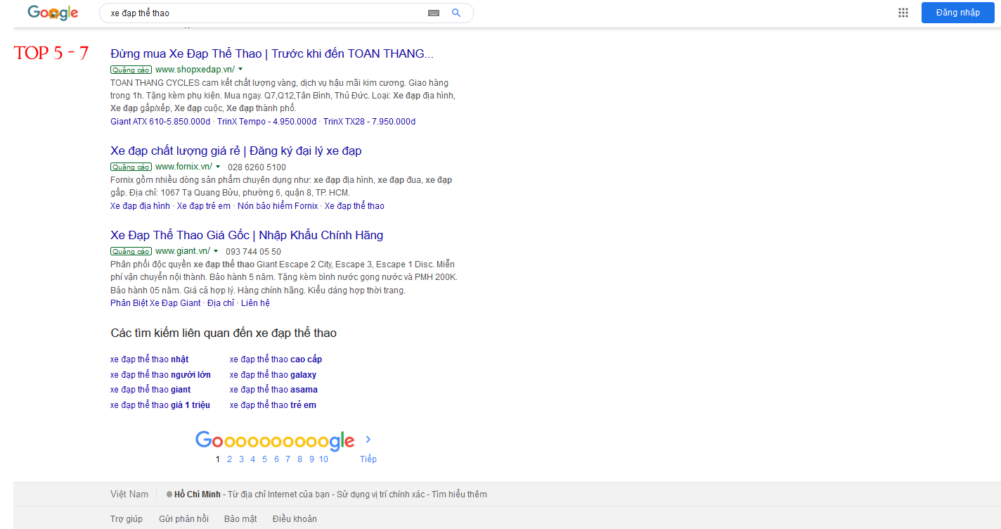 Vị trí quảng cáo Google Top 5-7
